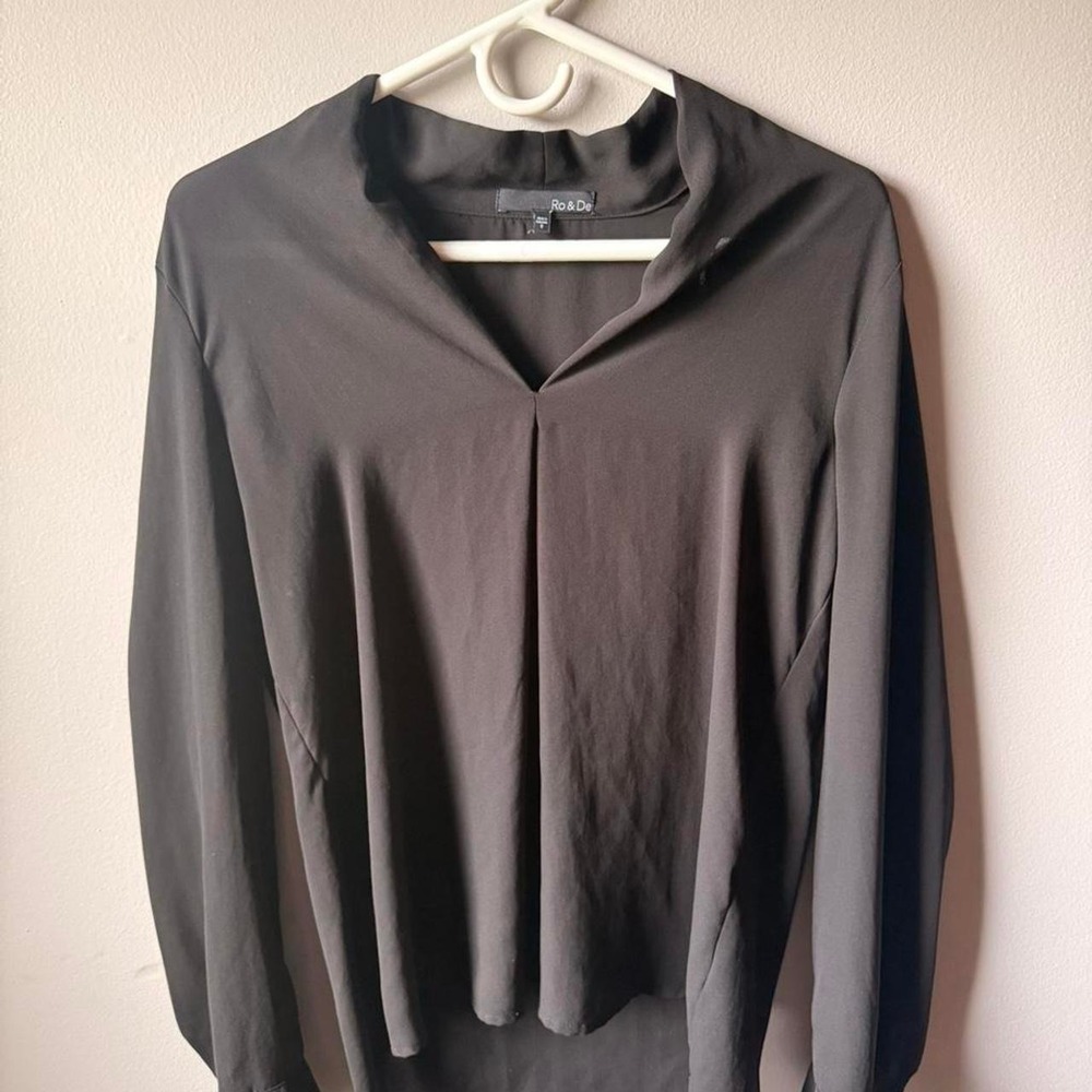 Office wear business casual Black long sleeve blouse with a mock neck